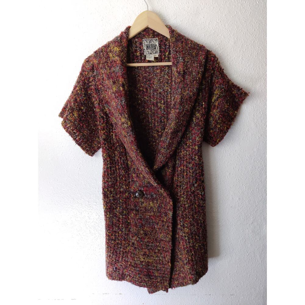 CURIO Rust Shawl Collar Short Sleeve Ribbed Knit Wool Blend Button Cardigan Sz S